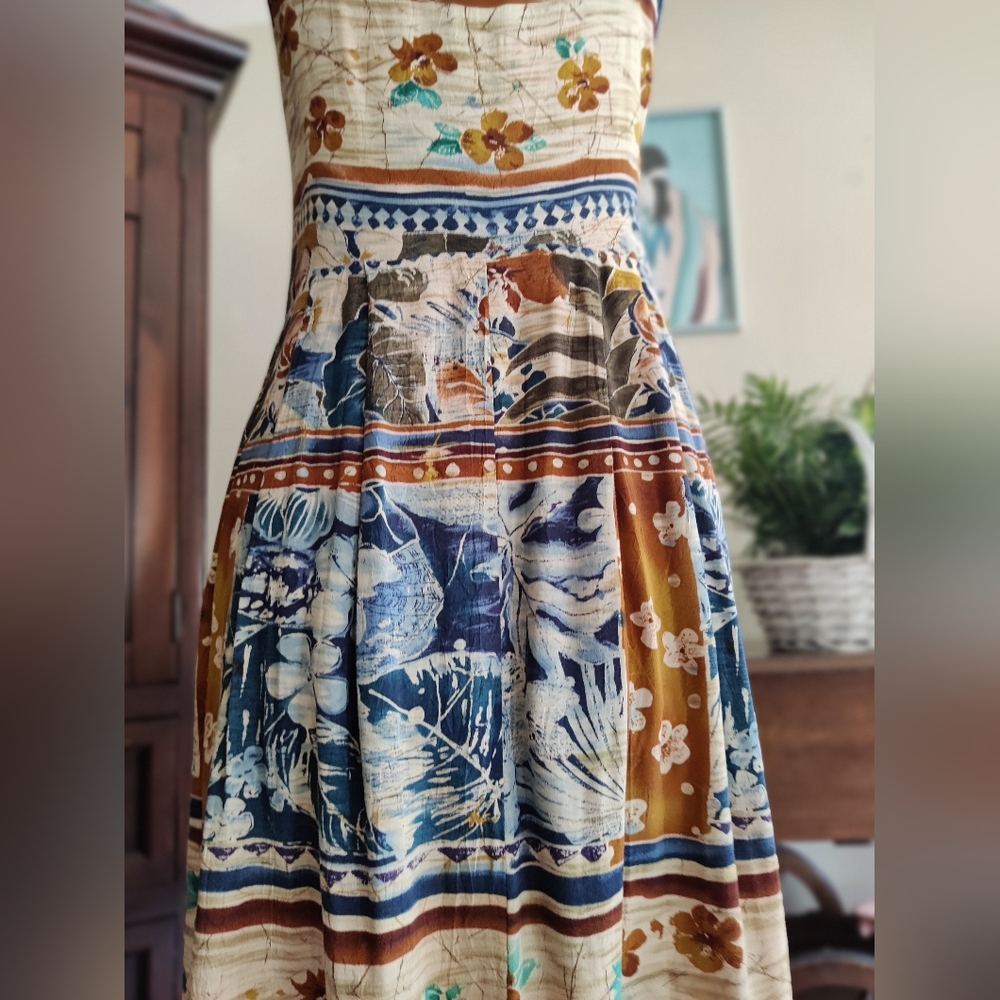 vtg JAM'S WORLD Mixed Hawaiian Print Midi Dress